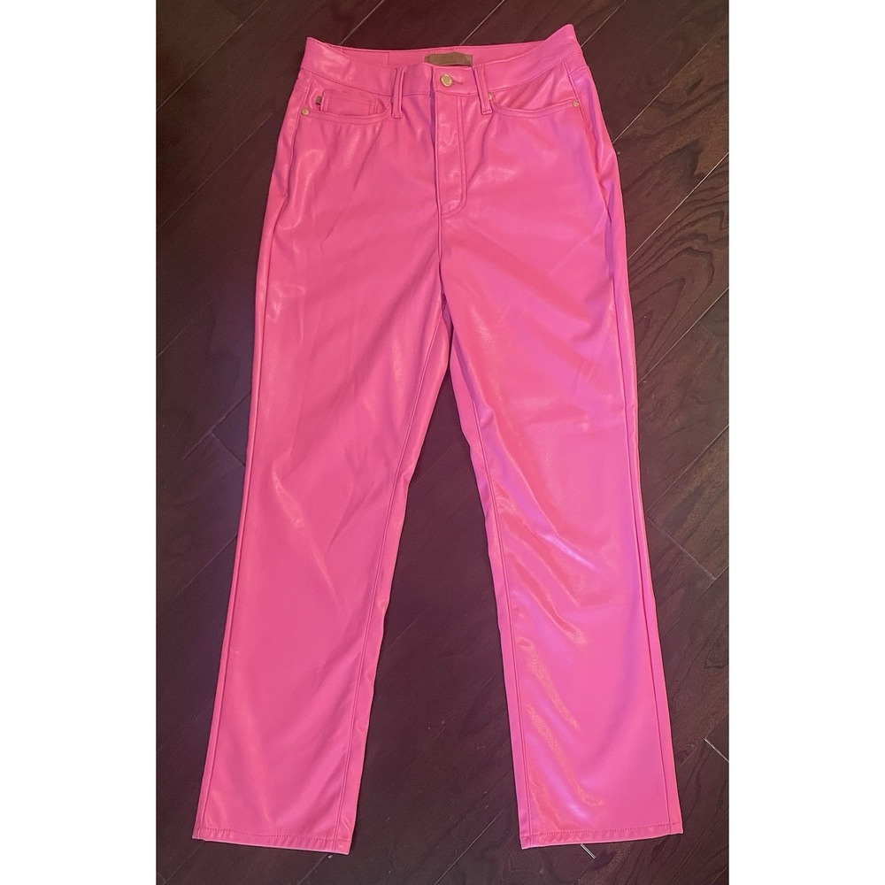 Judy Blue Faux Leather Pants Women 7/28 Hot Pink Straight Leg High Rise Y2K